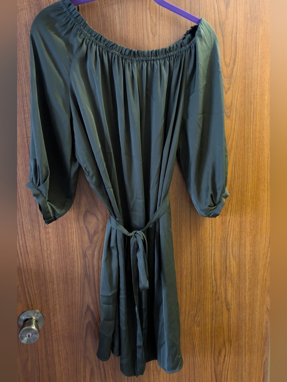 H&M Olive Green Off-Shoulder Tie-Waist Dress